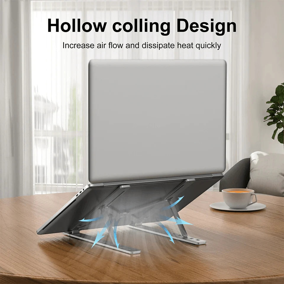 Folding Adjustable Aluminum Laptop Stand + FREE POUCH
